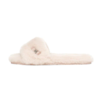 (W) UGG Fluff Slide 'Metallic Bow Cream'