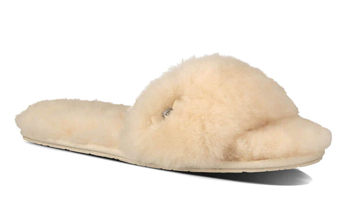 Lookbook (W) UGG Fluff Slide 'Metallic Bow Natural' - Selipar Bulu Logam Asli UGG 1005565-NAT
