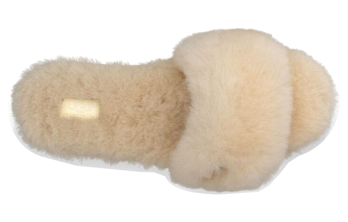 Shop (W) UGG Fluff Slide 'Metallic Bow Natural' - Selipar Bulu Logam Asli UGG 1005565-NAT