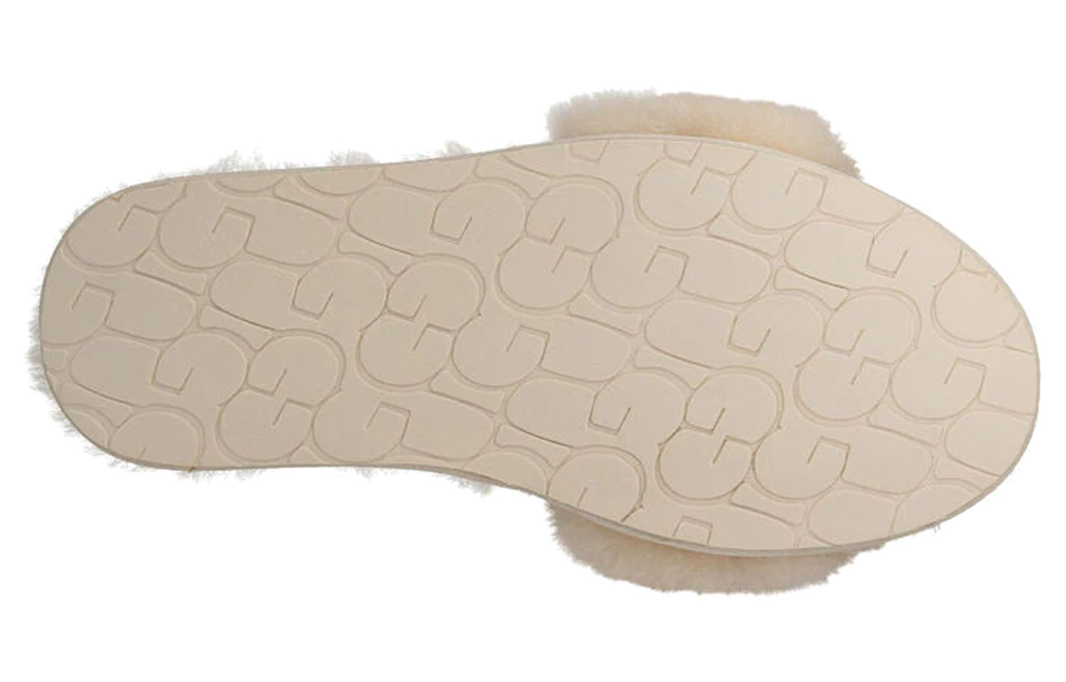 Details for (W) UGG Fluff Slide 'Metallic Bow Natural' - Selipar Bulu Logam Asli UGG 1005565-NAT