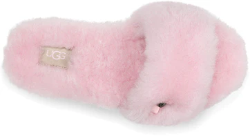 Shop UGG Fluff Slide 金屬蝴蝶結毛絨涼拖鞋 女款 海貝粉