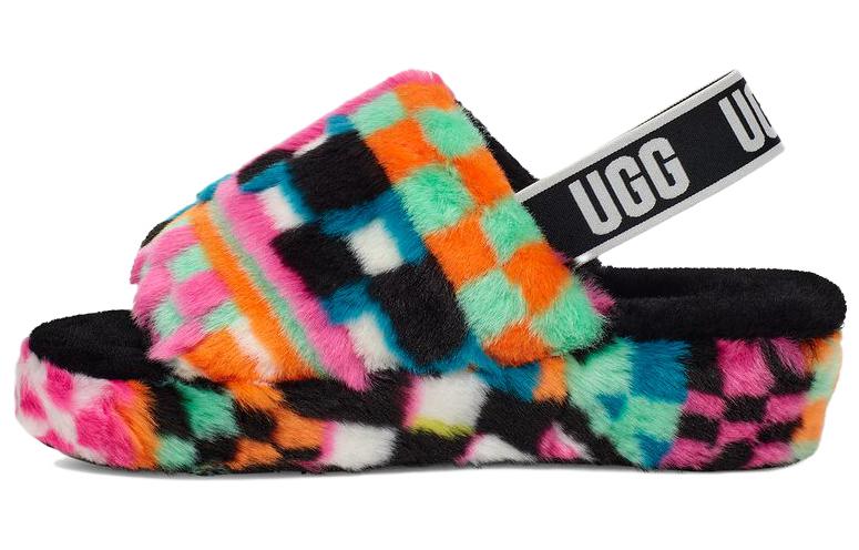 (Women) UGG Fluff Yeah Slide Checks Black 'Multi' 1135510-BLKM