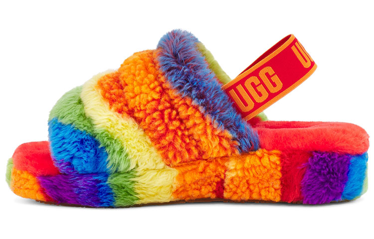 (W) UGG Fluff Yeah Slide 'Cali Collage Rainbow'