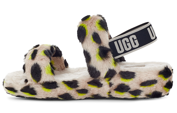 (W) UGG Fluff Yeah Slide 'Green Tiger Print'