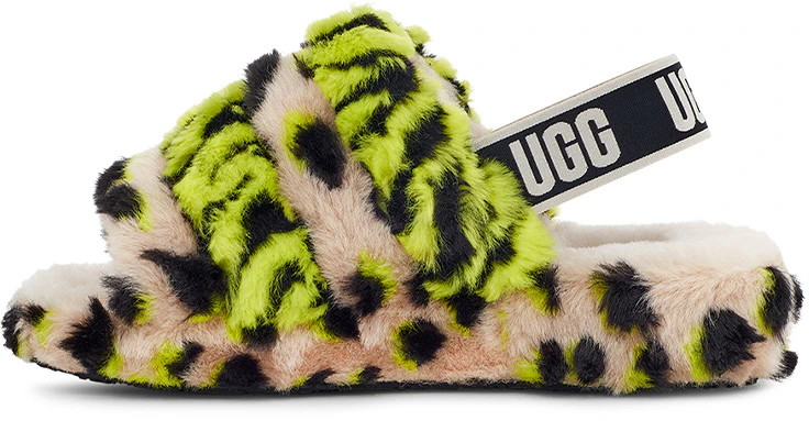 Women UGG Fluff Yeah Slide Lime Zebra Print 1127073 KLM