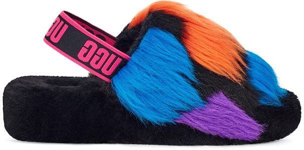 UGG Fluff Yeah Party Spots 織物 派對斑點 時尚拖鞋 女款 黑色 Order UGG Fluff Yeah Party Spots 織物 派對斑點 時尚拖鞋 女款 黑色