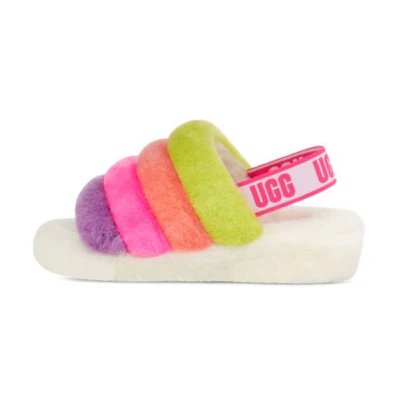 (W) UGG Fluff Yeah Slide 'White Taffy Pink Multi'