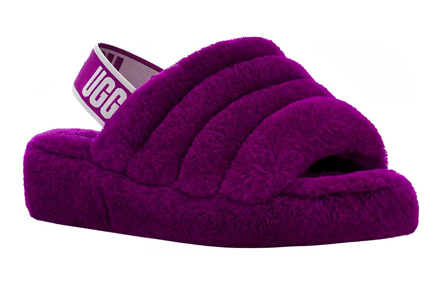 Lookbook UGG Fluff Yeah Slide 舒適厚底 毛毛時尚涼鞋 女款 漿果色