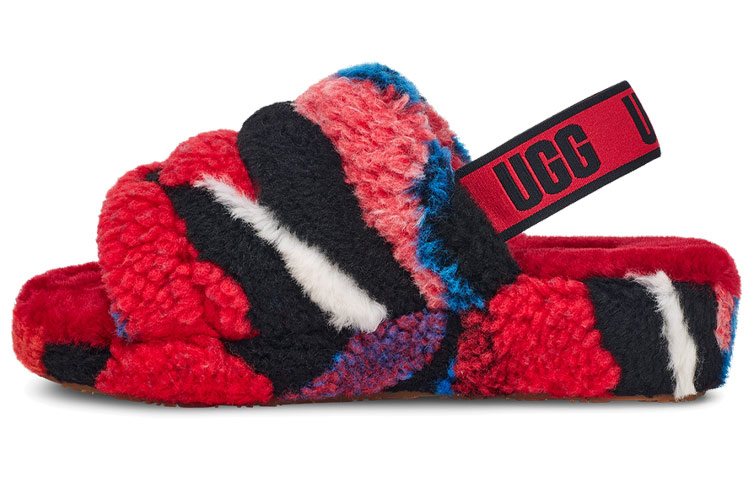 (Women) UGG Fluff Yeah Slide Cali Collage Red 1118164-RED