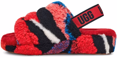 (Women) UGG Fluff Yeah Slide Cali Collage Red 1118164-RED (Women) UGG Fluff Yeah Slide Cali Collage Red 1118164-RED