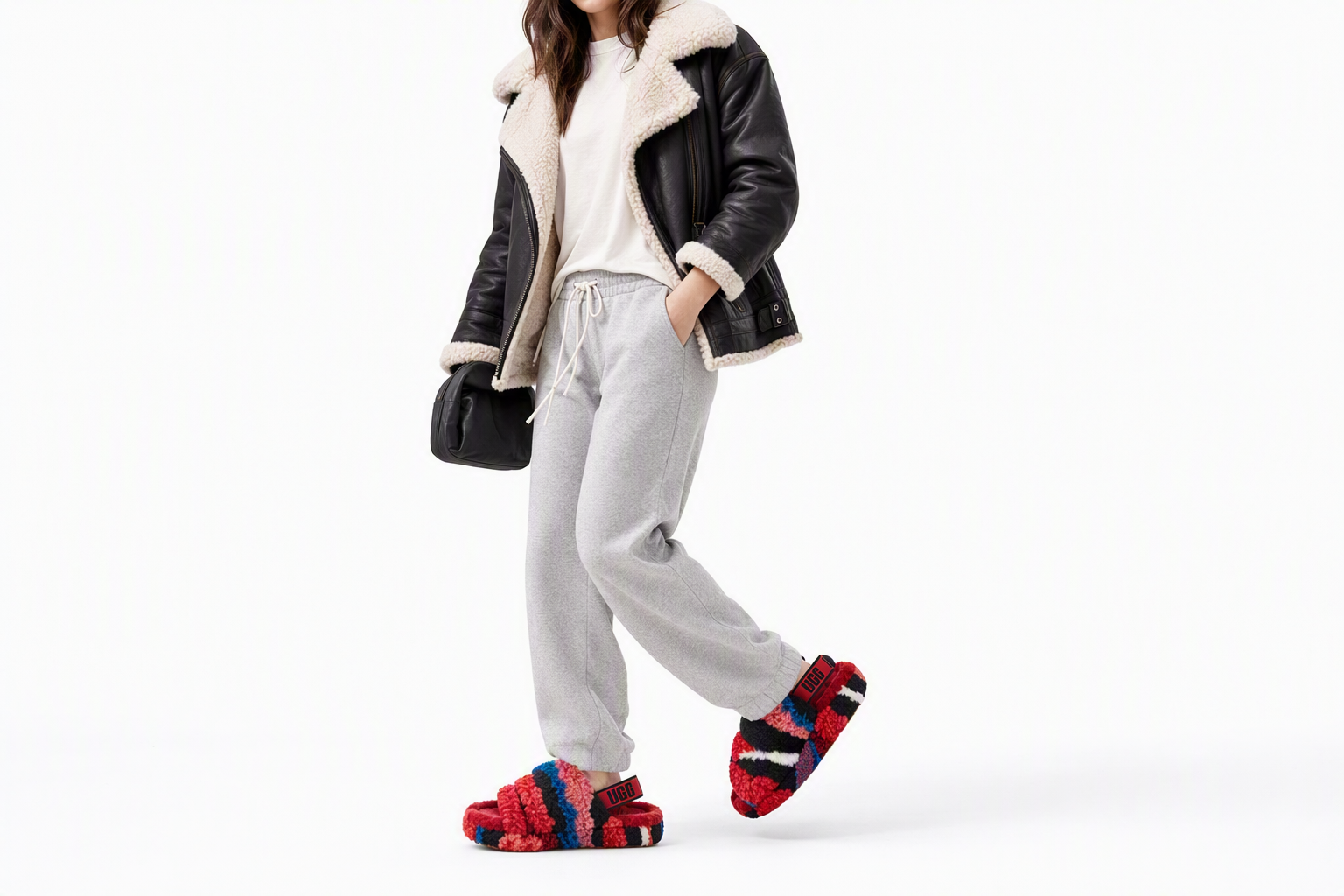 Order (W) UGG Fluff Yeah 凉拖鞋 加州拼贴 红色 1118164-RED