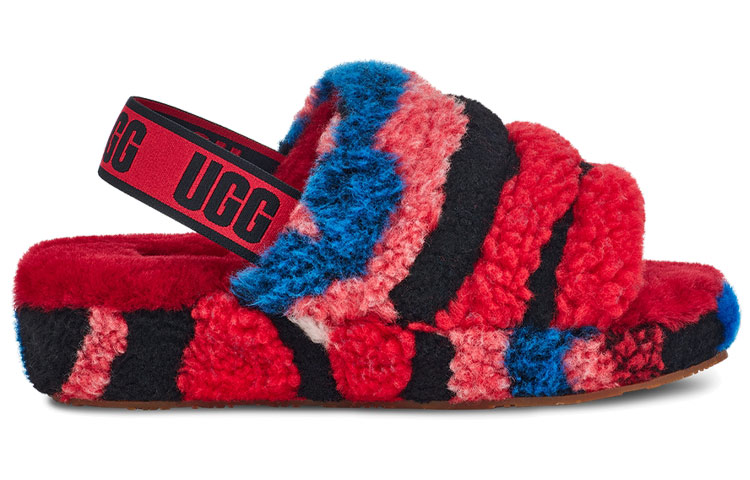 Lookbook (W) UGG Fluff Yeah 凉拖鞋 加州拼贴 红色 1118164-RED