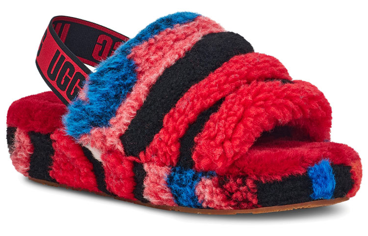 Shop (W) UGG Fluff Yeah 凉拖鞋 加州拼贴 红色 1118164-RED