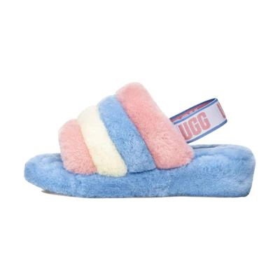 (W) UGG Fluff Yeah Slide Shoe Pink Blue Stripe