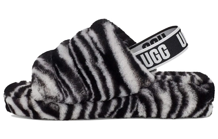 (W) UGG Fluff Yeah Zebra Slide Slipper Color 'Black White'