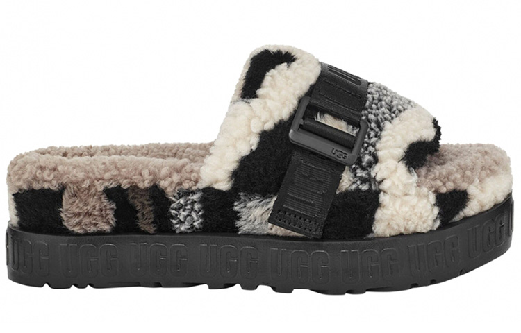 Order (W) UGG Fluffita Cali Collage Pantoffel Beige Zwart 1118750-BKGY
