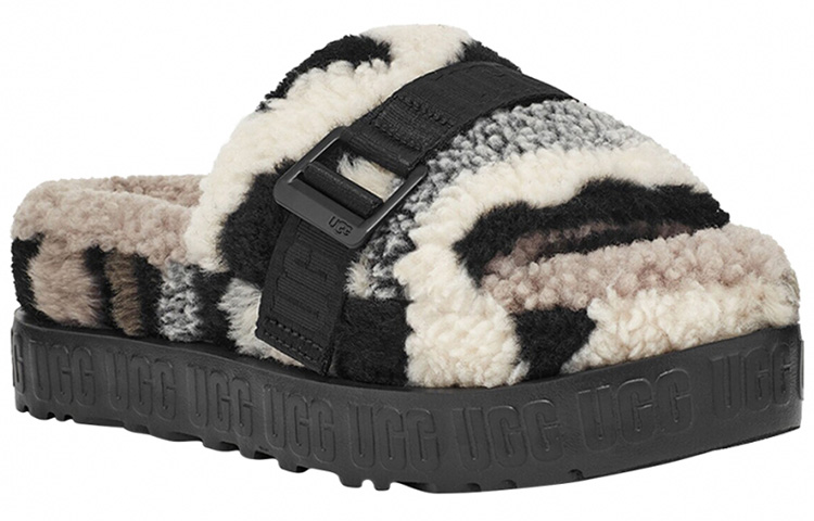 Lookbook (W) UGG Fluffita Cali Collage Pantoffel Beige Zwart 1118750-BKGY