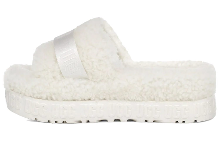 (Women) UGG Fluffita Thick Sole White Slippers 1113476-WHT