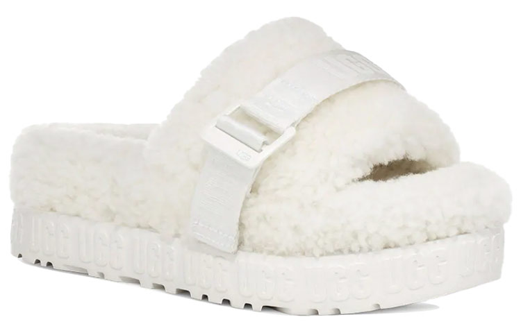 Lookbook (Women) UGG Fluffita Thick Sole White Slippers 1113476-WHT