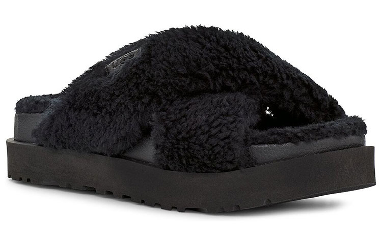 Lookbook (Women) UGG Fuzz Sugar Cross Slide 'Black' 1120860-BLK