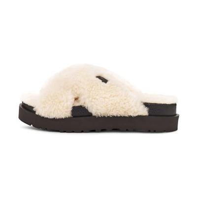 (W) UGG Fuzz Sugar Cross Slide 'Natural Black'