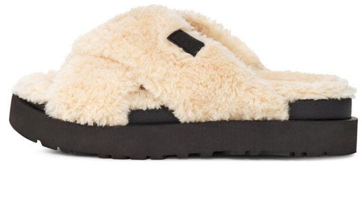 (Women) UGG Fuzz Sugar Cross Slide 'Natural Black' 1135131-NBLC Buy (Women) UGG Fuzz Sugar Cross Slide 'Natural Black' 1135131-NBLC
