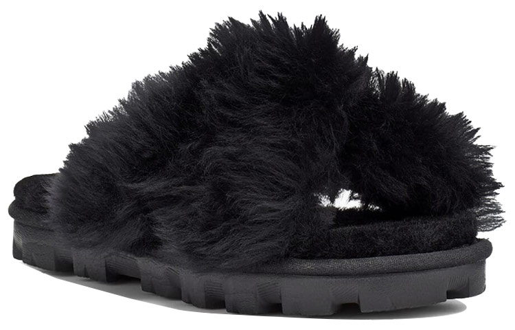Lookbook UGG Fuzzalicious 女款 毛毛拖鞋 黑色