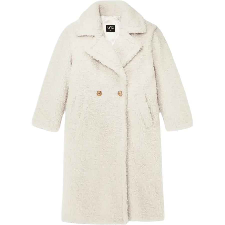 (Women) UGG Gertrude  White Double-Breasted Long Teddy Coat with Collar. 1120631-WHITE