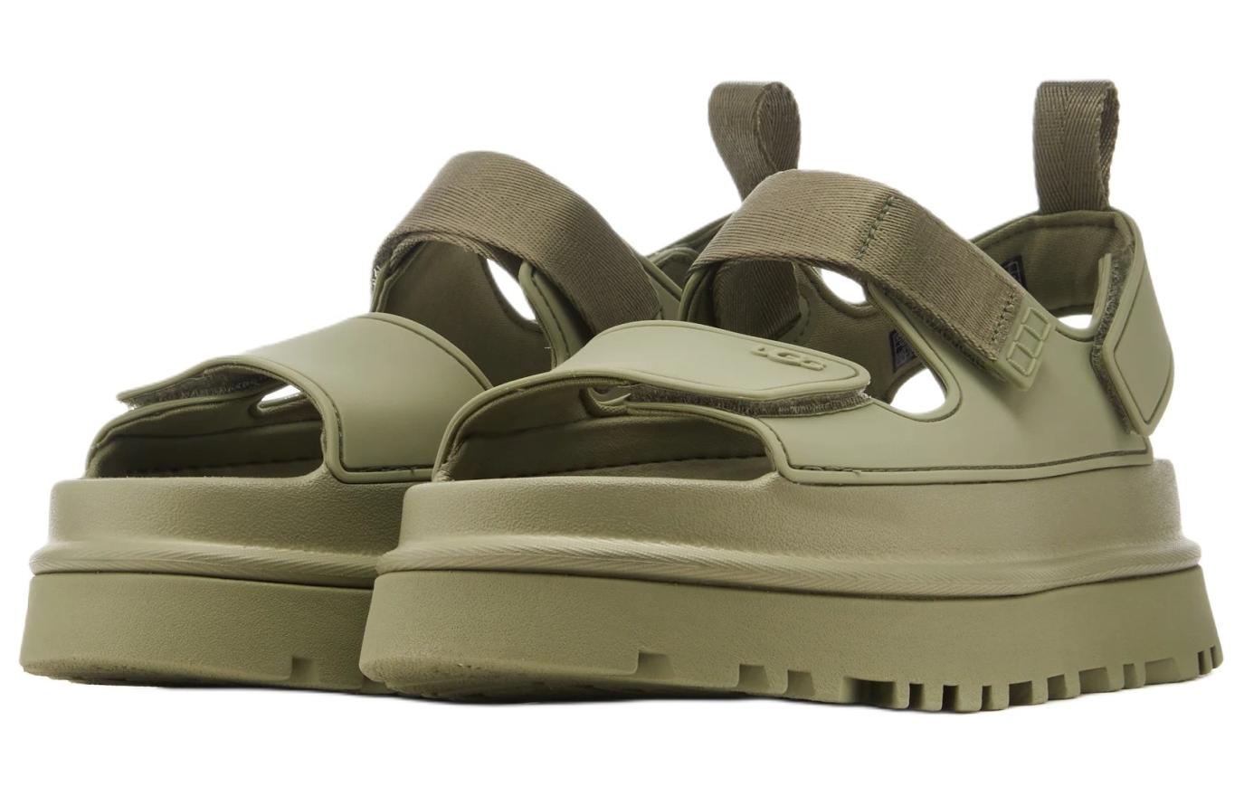 Lookbook UGG GoldenGlow 滌綸 露指魔術貼 海灘涼鞋 女款 綠色