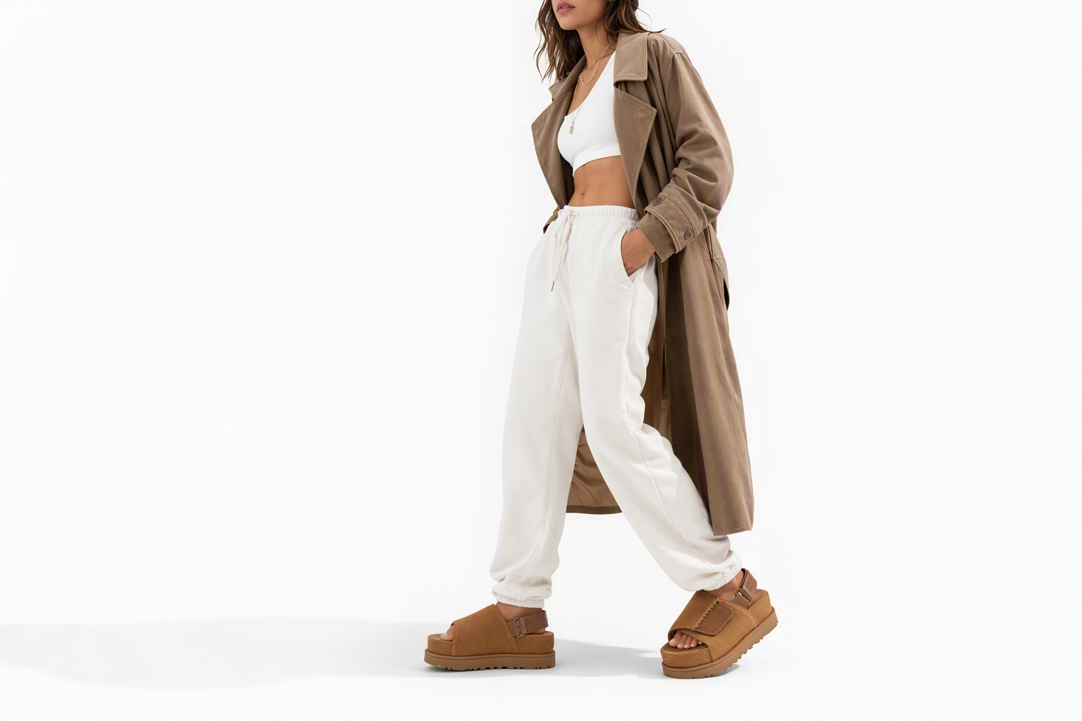 Order UGG 二層牛皮 舒適圓頭百搭增高厚底 沙灘涼鞋 女款 栗色