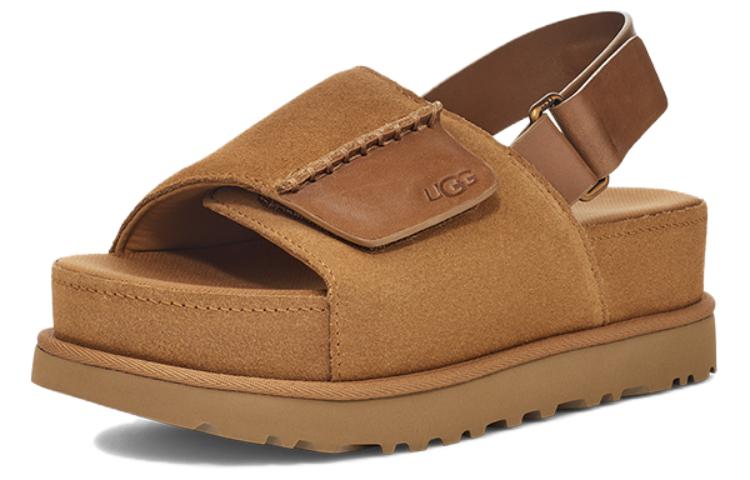 Lookbook UGG 二層牛皮 舒適圓頭百搭增高厚底 沙灘涼鞋 女款 栗色