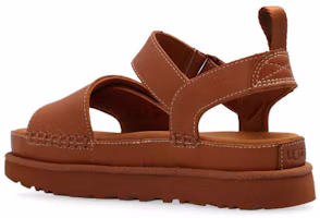 Shop UGG 皮革魔術貼露趾沙灘涼鞋 女款 棕色