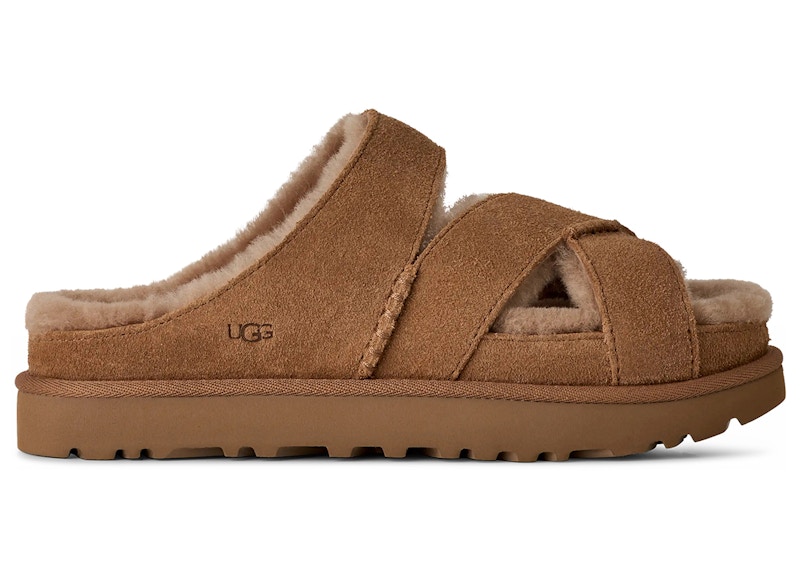 (Women) UGG Greenport Cross Strap Slide Chestnut 1178470-CHE