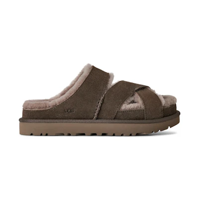(W) UGG Greenport Cross Strap Slide Dense Smoke