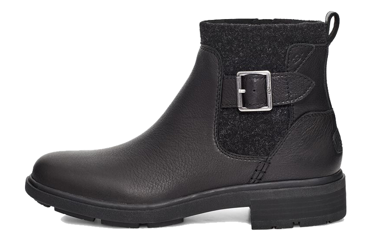 (W) UGG Leather Buckle Strap Zip Chelsea Boot 'Black'