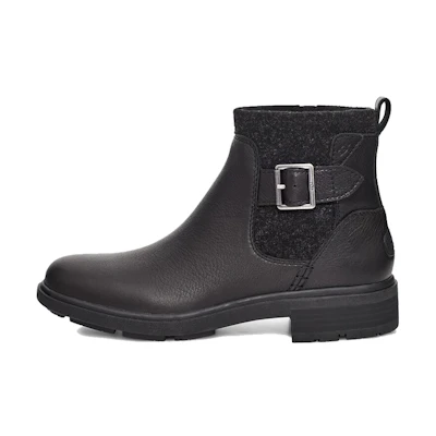 (W) UGG Leather Buckle Strap Zip Chelsea Boot 'Black'
