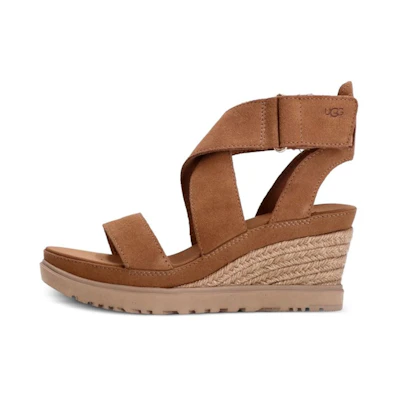 (W) UGG Leather Wedge 'Fashion Slide Brown'