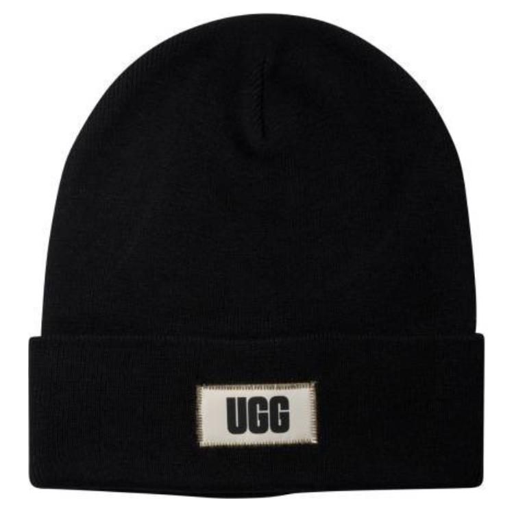 (Women) UGG Logo Patch Knit Beanie  Black 101067BLK