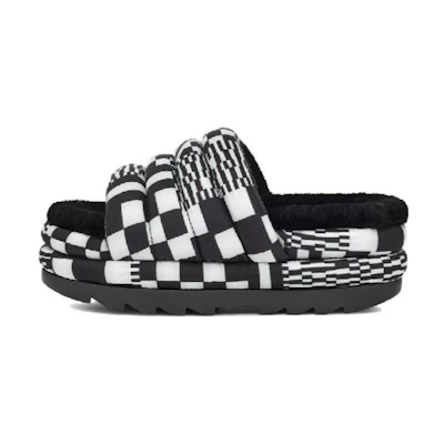 (W) UGG Maxi Slide Black White 'Checkerboard Platform'