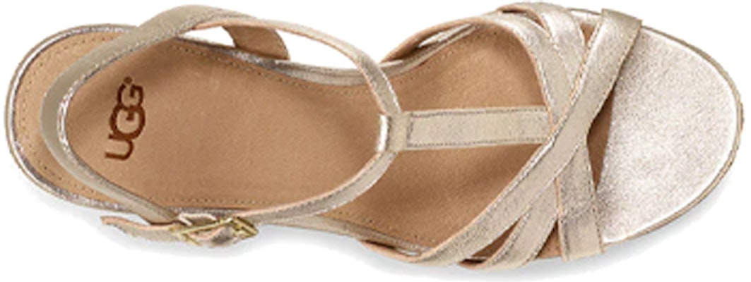 UGG Melissa 時尚一字式扣帶坡跟涼鞋 女款 金色 Shop UGG Melissa 時尚一字式扣帶坡跟涼鞋 女款 金色