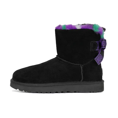 (W) UGG Mini Bailey Bow Plaid Punk Boot 'Black Purple'