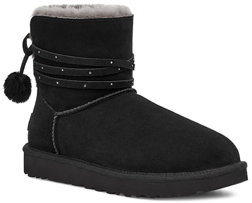 UGG Mini Bailey蝴蝶結毛球 牛反絨 休閒舒適 短低筒 雪地靴 女款 黑色 Lookbook UGG Mini Bailey蝴蝶結毛球 牛反絨 休閒舒適 短低筒 雪地靴 女款 黑色