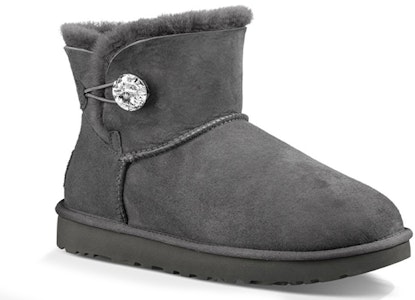 UGG Mini Bailey Button Bling 迷你貝莉鈕扣 水晶款 中筒加絨雪地靴 女款 灰色 Lookbook UGG Mini Bailey Button Bling 迷你貝莉鈕扣 水晶款 中筒加絨雪地靴 女款 灰色