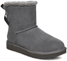 Lookbook UGG迷你續集蝴蝶結 絨面 百搭時尚 中筒 雪地靴 女款 灰色