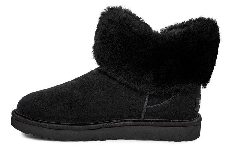 (Women) UGG Cinched Fur Mini Snow Boots Black 1106909-BLK