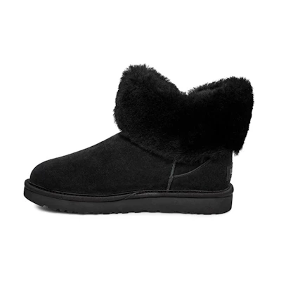(W) UGG Cinched Fur Mini Snow Boots Black