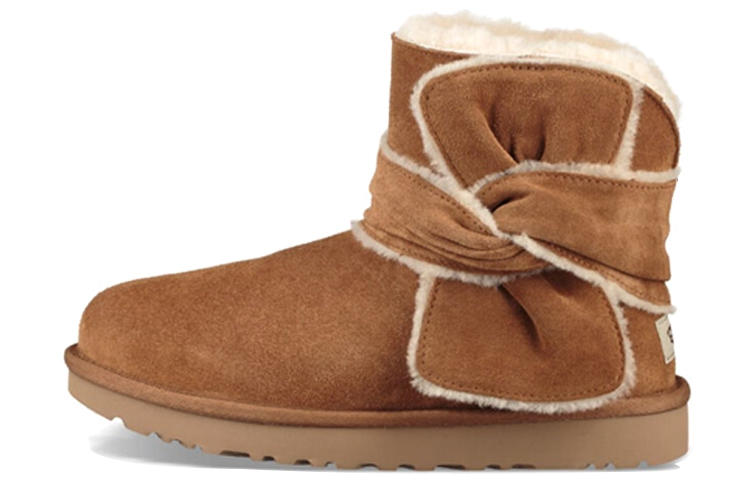 (Women) UGG Mini Spill Seam Bow Lacing Fleece Lined Brown 1095701-CHE