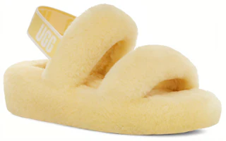 Shop UGG Oh Yeah 羊皮毛一體 休閒厚底 毛毛涼鞋 女款 淺黃色