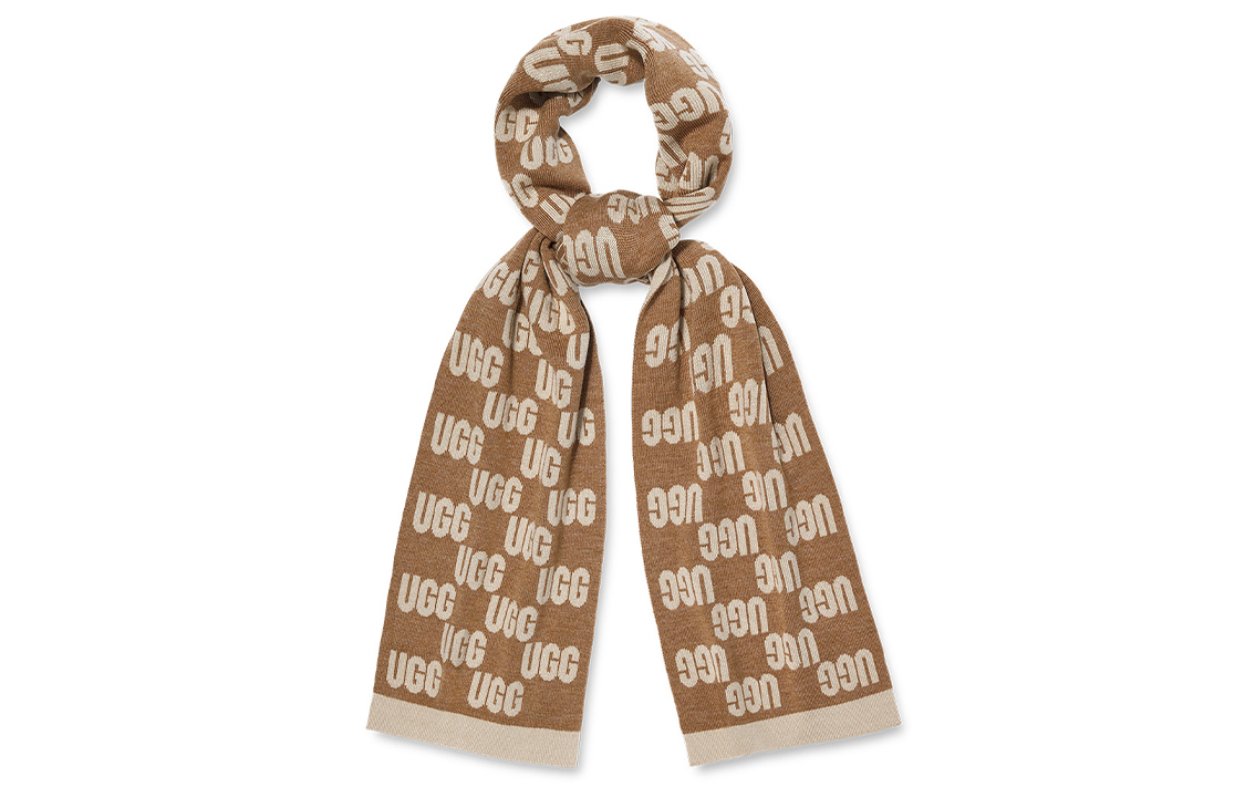 (Women) UGG Plaid Logo Knit Scarf  Brown 22665-CHMU