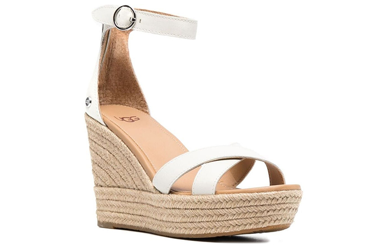 Order UGG 側扣環坡跟草編涼鞋 女款 白色